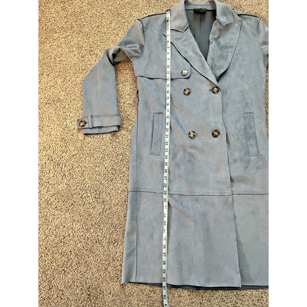 TRUTH BY REPUBLIC BLUE TRENCH COAT LUXURIOUS SOFT ULTRA SUEDE Sz Small - Picture 6 of 10